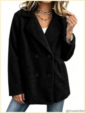 Fuzzy Wool Blend Peacoat Oversized Double Breasted Winter Coat